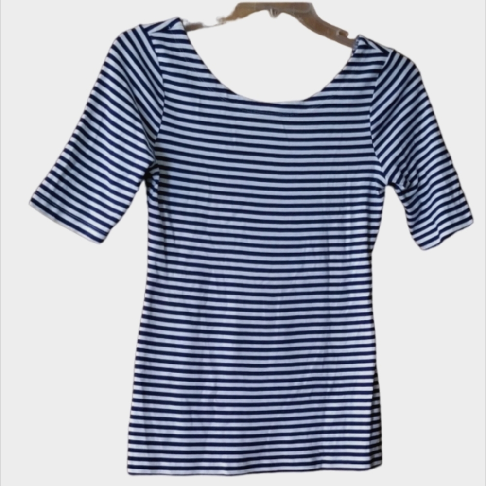 Banana Republic Navy & White Striped Top